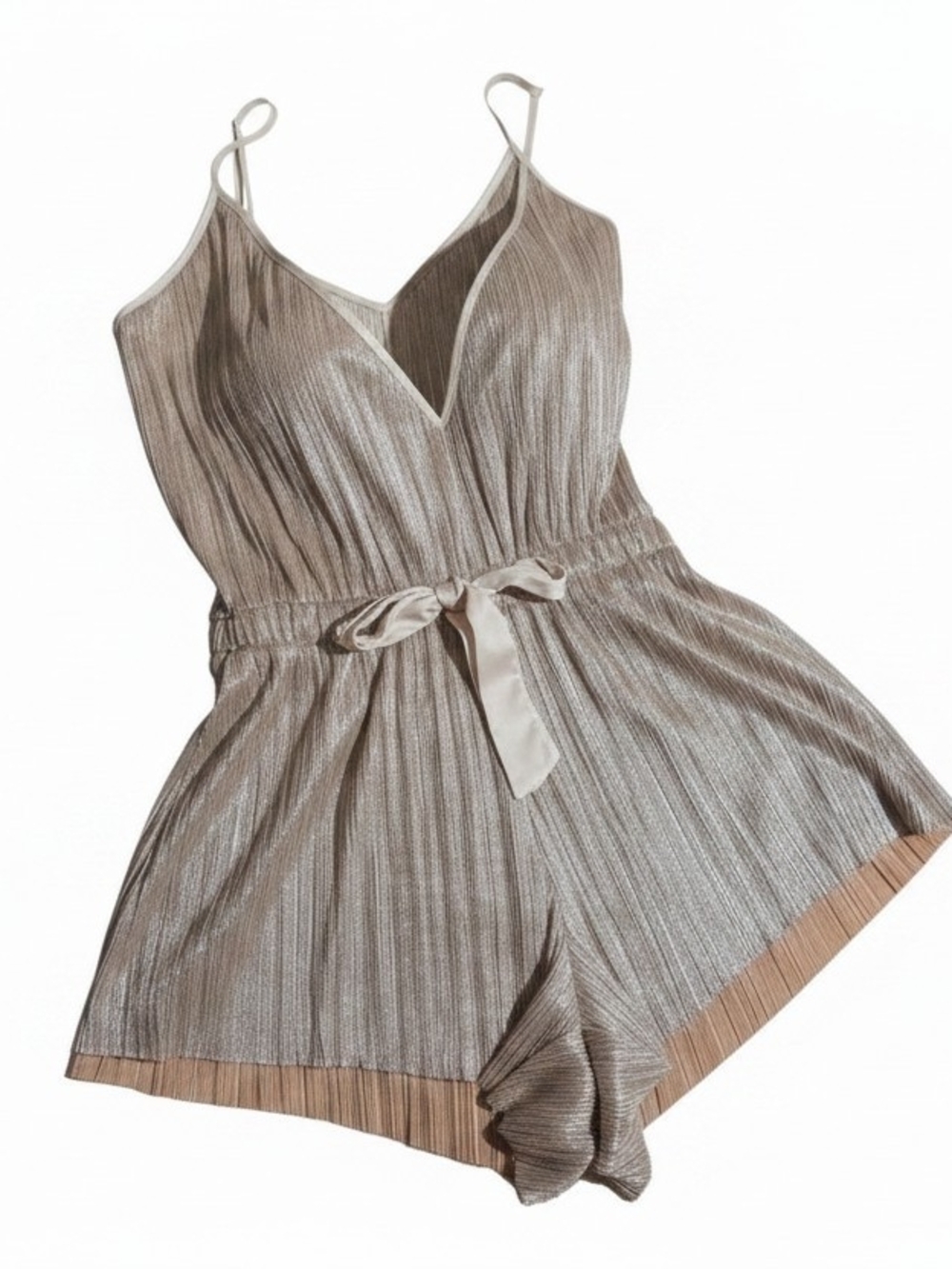 Victoria's Secret Metallic Taupe Romper with Satin Trim